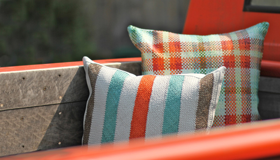 Lance Wovens Stripe and Plaid Leather Pillows