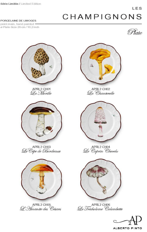 Champignons Handpainted Dinnerware by Raynaud for Alberto Pinto