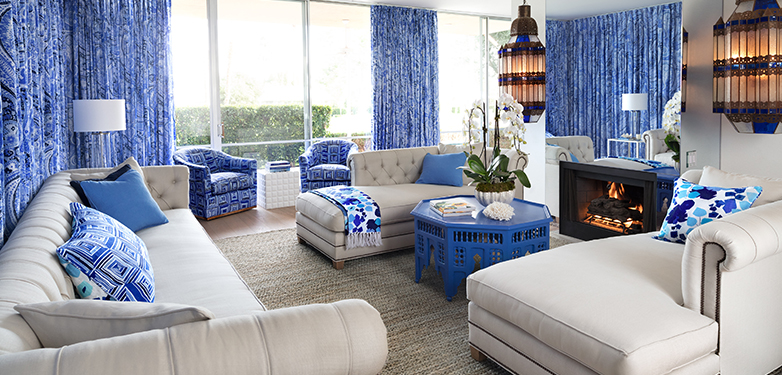 Geo Floral Blue Throw and Pillows