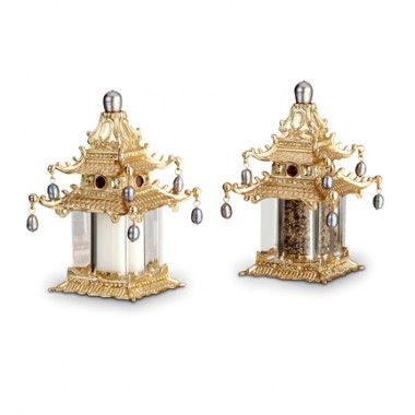 L'Objet Pagoda Gold Salt & Pepper Shakers