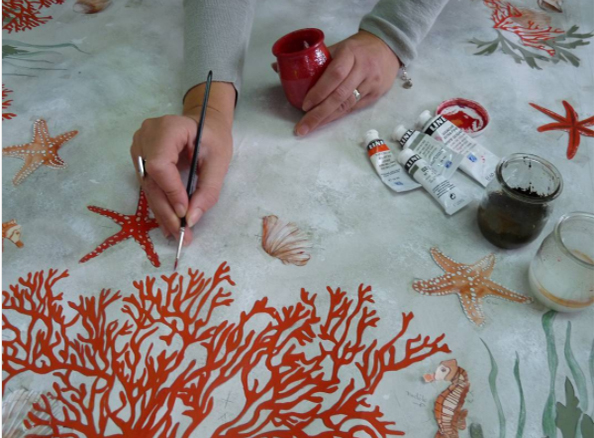 At work on the ever-popular Coral collection