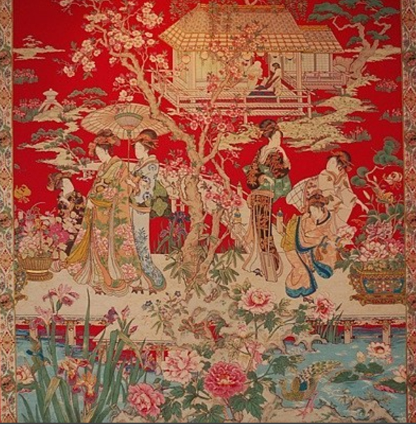 This woodblock printed panel won First Prize at the Exposition Universelle of 1900 in Paris; it was later purchased for the Imperial Palace of Tokyo