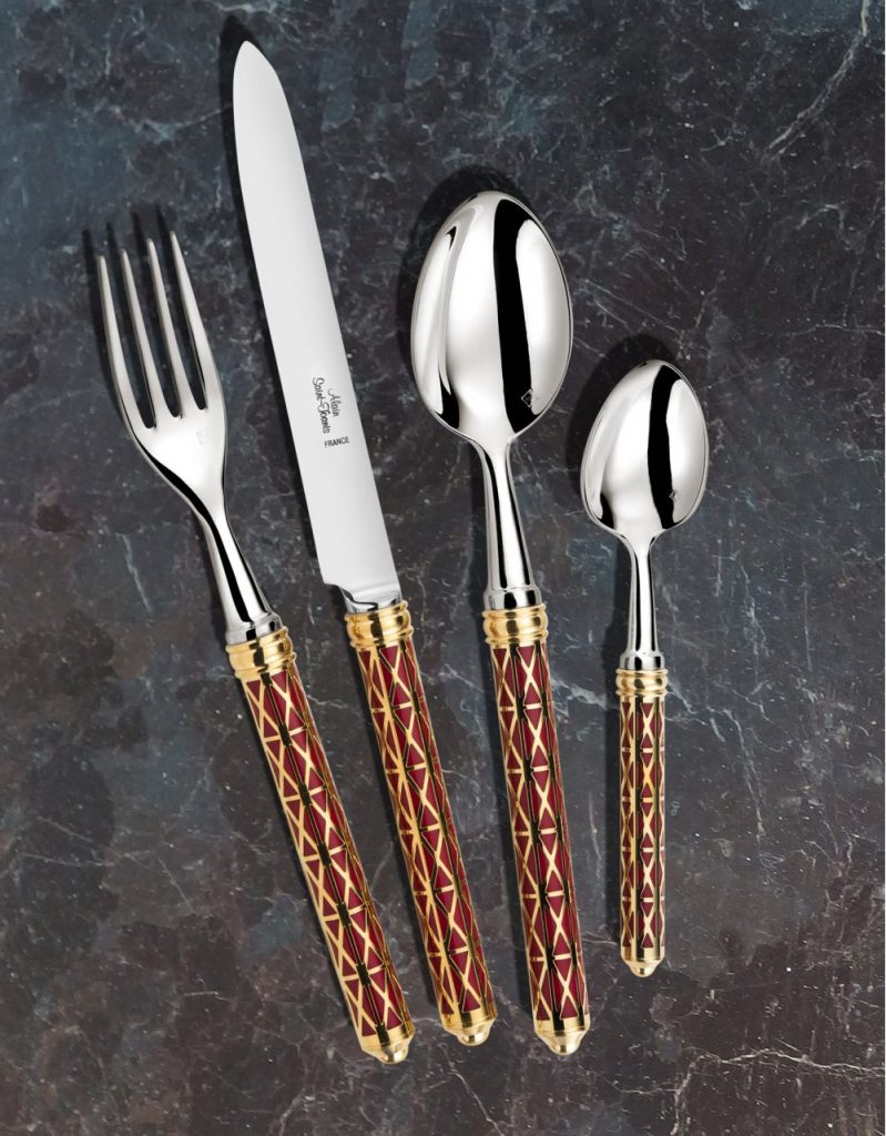 Alain Saint-Joanis Louxor Gold/Red Flatware by Thomas Bastide